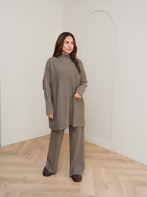 SMALL SLEEVE VISCOSE TWINSET - KHAKI TAUPE