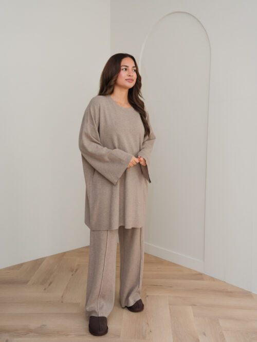 KNITTED VISCOSE TWINSET - TAUPE