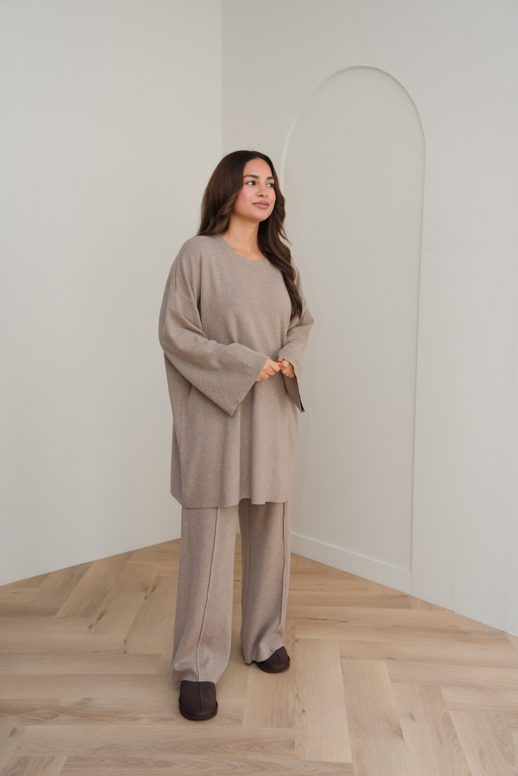 KNITTED VISCOSE TWINSET - TAUPE