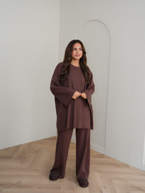 KNITTED VISCOSE TWINSET - BROWN