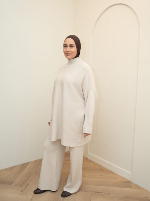 SMALL SLEEVE VISCOSE TWINSET - SAND