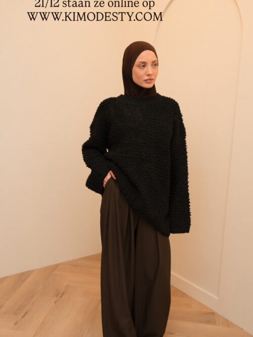 TEXTURED OVERSIZED SWEATER - BLACK - Afbeelding 5