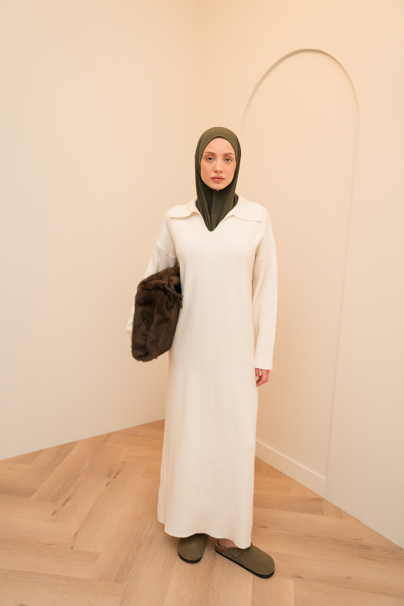 VISCOSE POLO DRESS - CREME - Afbeelding 3