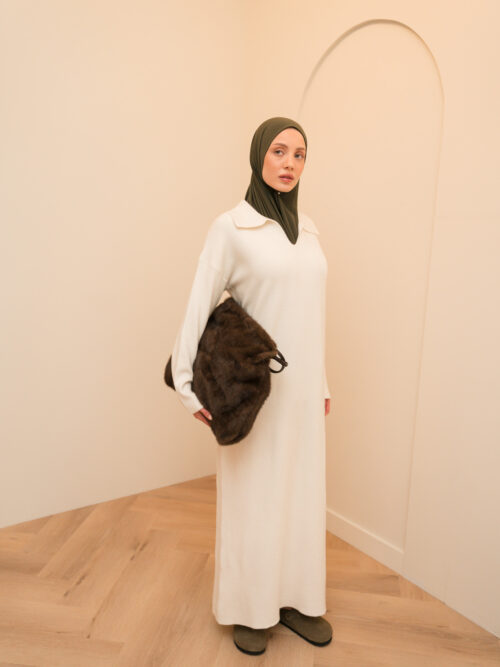 VISCOSE POLO DRESS - CREME