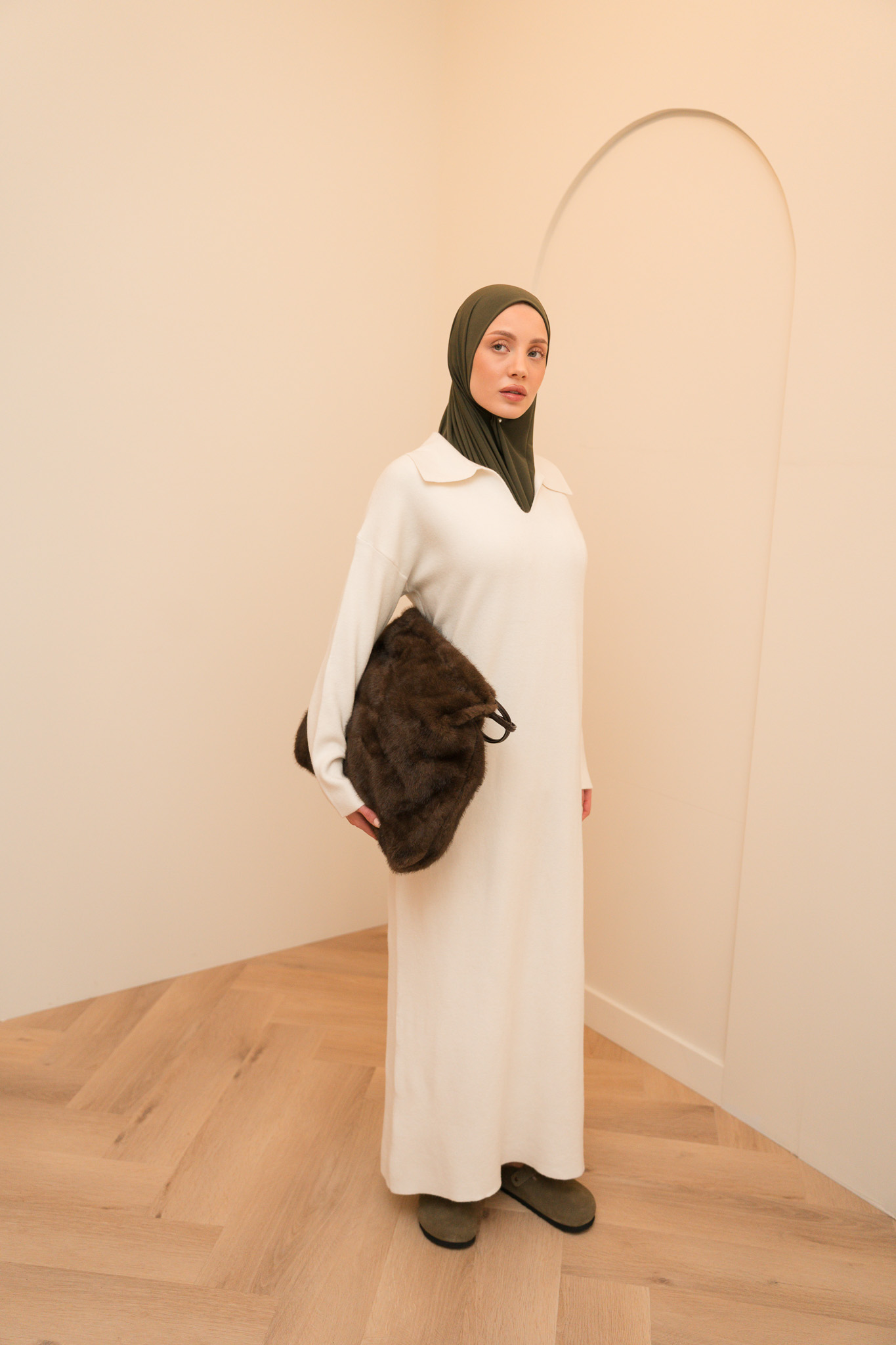 VISCOSE POLO DRESS - CREME