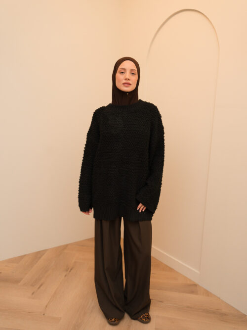 TEXTURED OVERSIZED SWEATER - BLACK - Afbeelding 7