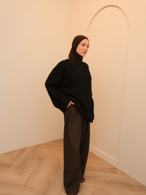 TEXTURED OVERSIZED SWEATER - BLACK - Afbeelding 4
