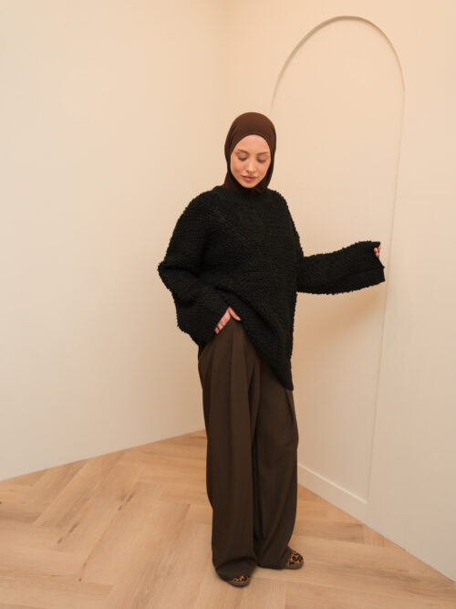TEXTURED OVERSIZED SWEATER - BLACK - Afbeelding 6