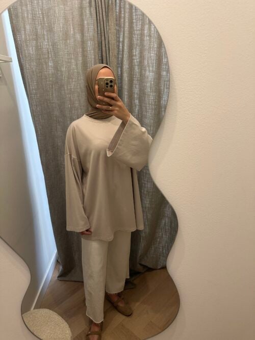 Alternative view of LONGSLEEVE COTTON TOP - BEIGE