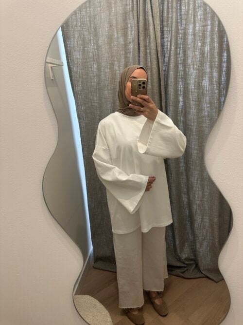 Alternative view of LONGSLEEVE COTTON TOP - WHITE