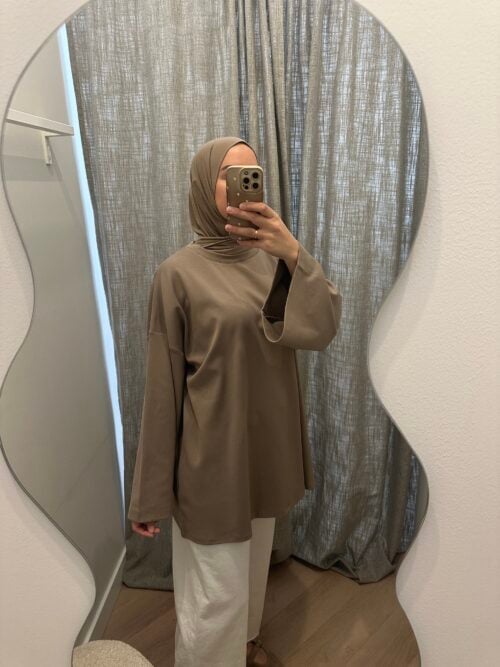 Alternative view of LONGSLEEVE COTTON TOP - TAUPE