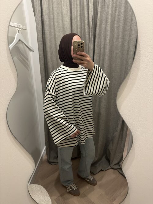 Alternative view of STRIPED LONGSLEEVE TOP - BLACK