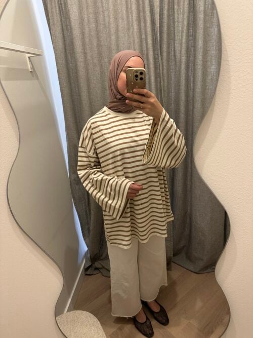 STRIPED LONGSLEEVE TOP - TAUPE