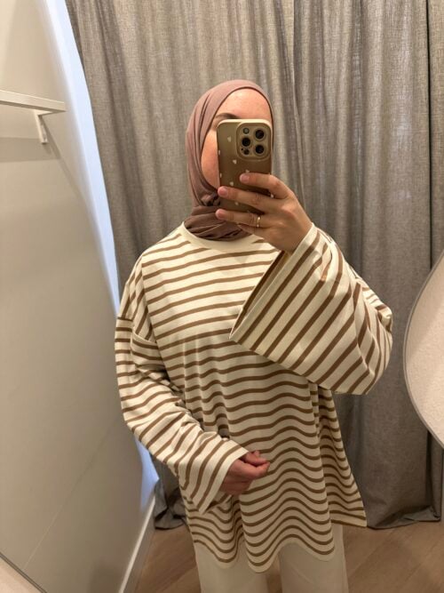 Alternative view of STRIPED LONGSLEEVE TOP - TAUPE