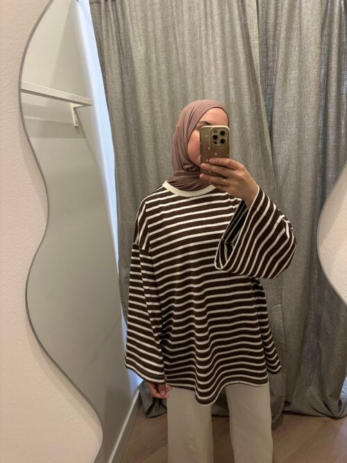 Alternative view of STRIPED LONGSLEEVE TOP - BROWN