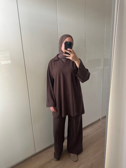 COTTON TWINSET - BROWN