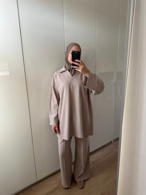 COTTON TWINSET - BEIGE TAUPE