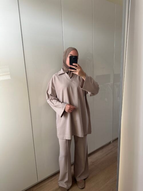 Alternative view of COTTON TWINSET - BEIGE TAUPE