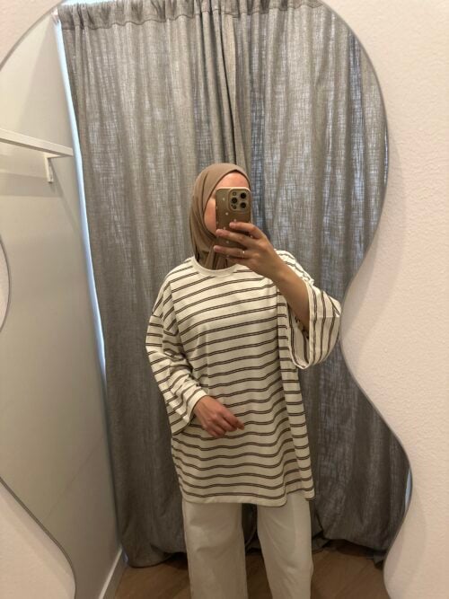 Alternative view of DOUBLE STRIPED TOP - BEIGE