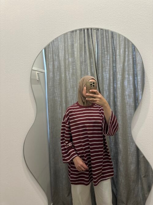Alternative view of DOUBLE STRIPED TOP - BORDEAUX