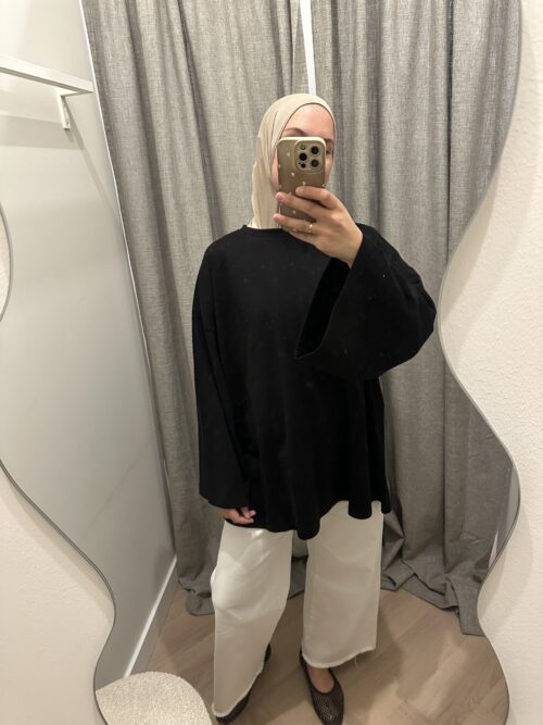Alternative view of LONGSLEEVE COTTON TOP - BLACK