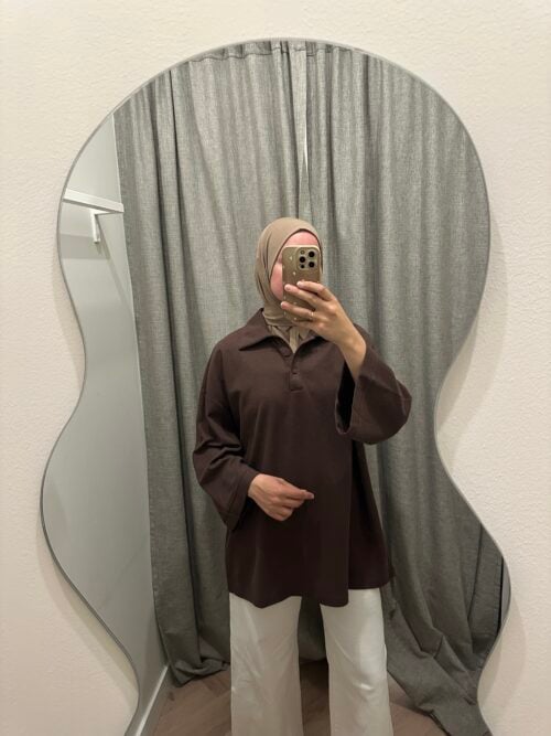 COTTON POLO TOP - BROWN
