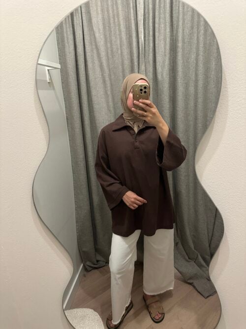 Alternative view of COTTON POLO TOP - BROWN