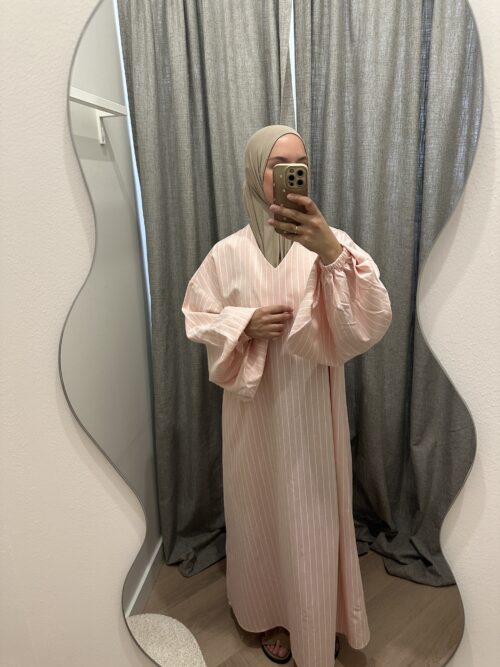 Alternative view of STRIPED COTTON ABAYA - BABY PINK