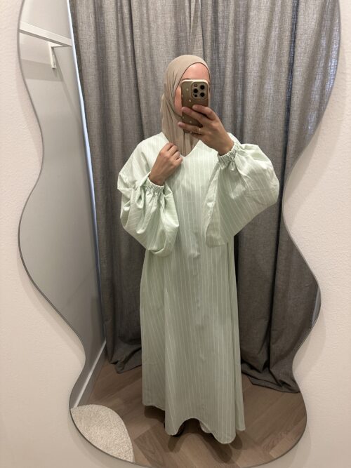 Alternative view of STRIPED COTTON ABAYA - PASTEL MINT