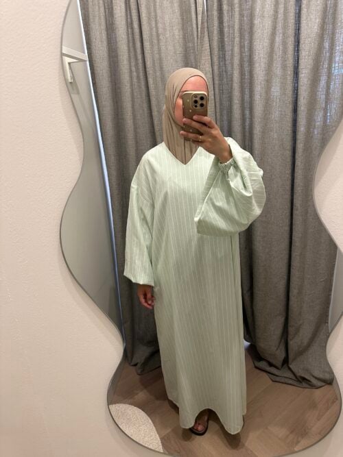 STRIPED COTTON ABAYA - PASTEL MINT