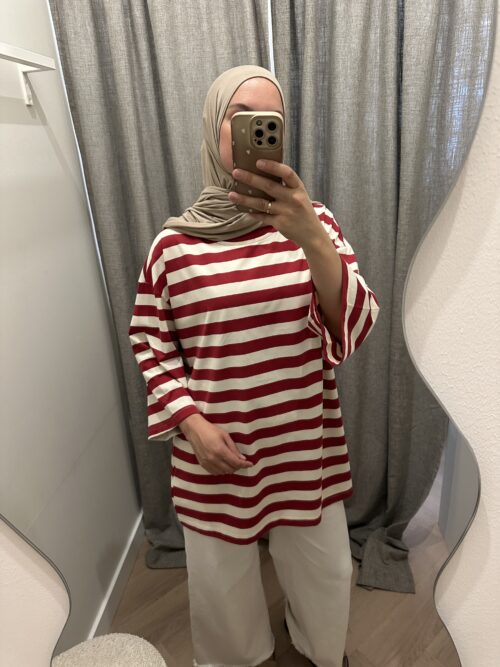 Alternative view of STRIPE COTTON TOP 3/4 - PURPLE