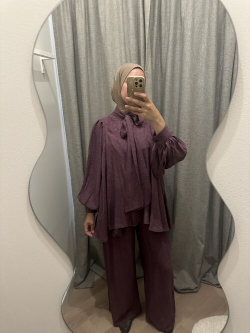 VISCOSE TWINSET BOW - PRUNE