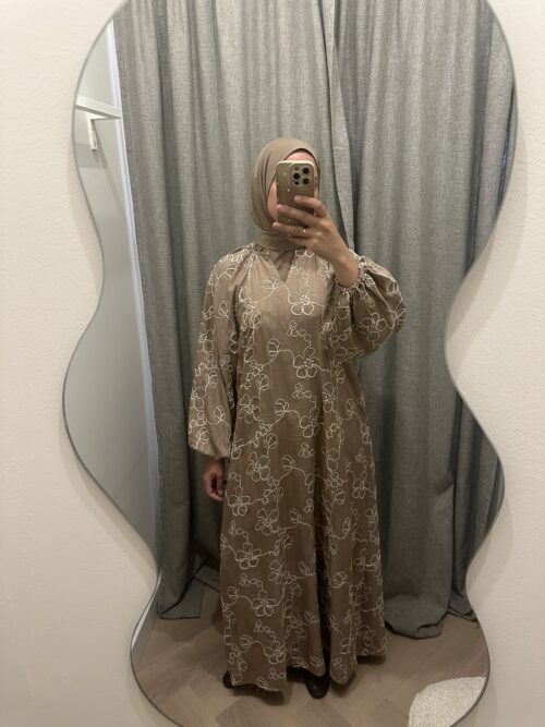 COTTON PATERN DRESS - MOCHA