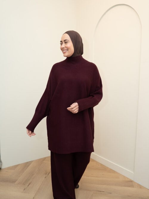 SMALL SLEEVE VISCOSE TWINSET - PRUNE