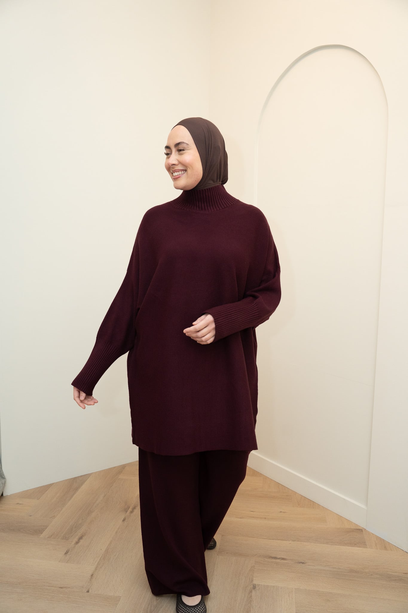 SMALL SLEEVE VISCOSE TWINSET - PRUNE