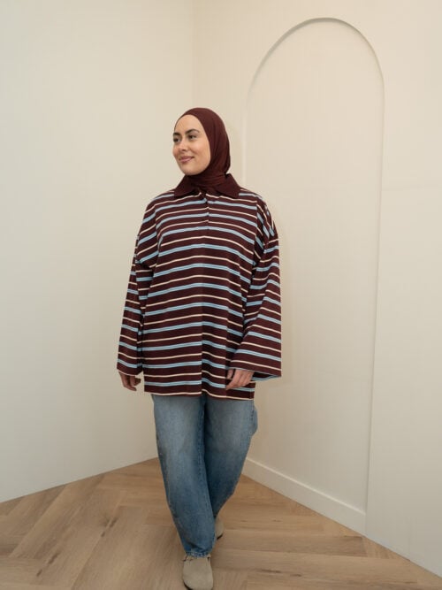 LONGSLEEVE STRIPED POLO - CHERRY