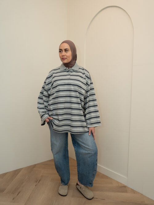 LONGSLEEVE STRIPED POLO - STONE