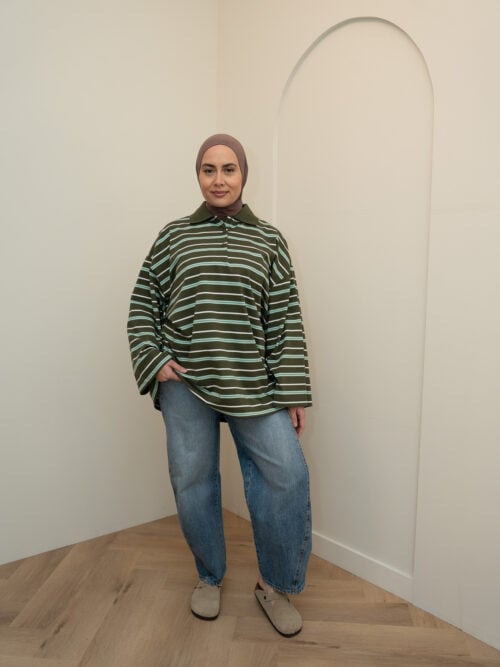 LONGSLEEVE STRIPED POLO - LEAF
