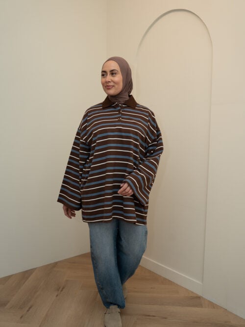 LONGSLEEVE STRIPED POLO - BROWN