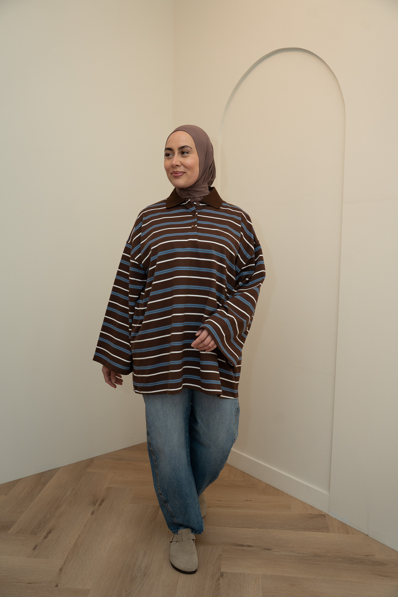 LONGSLEEVE STRIPED POLO - BROWN