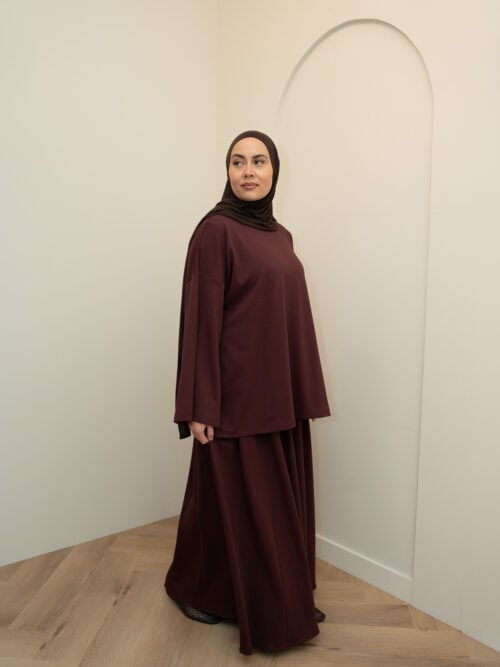 SKIRT SET LONGSLEEVE COTTON TOP - DEEP PURPLE