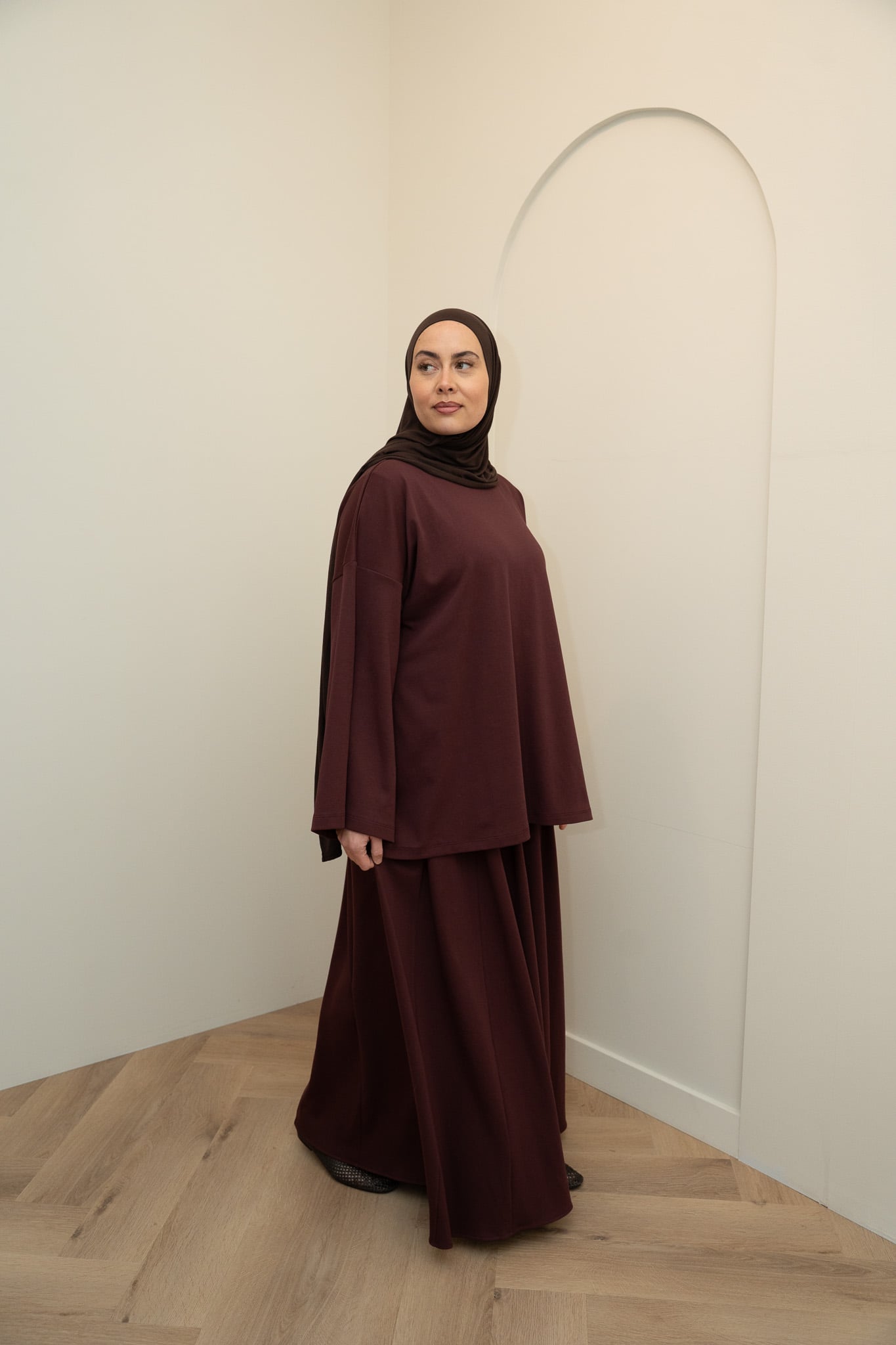 SKIRT SET LONGSLEEVE COTTON TOP - DEEP PURPLE