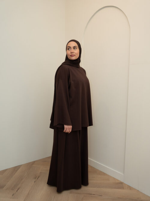 SKIRT SET LONGSLEEVE COTTON TOP - BROWN - Afbeelding 3