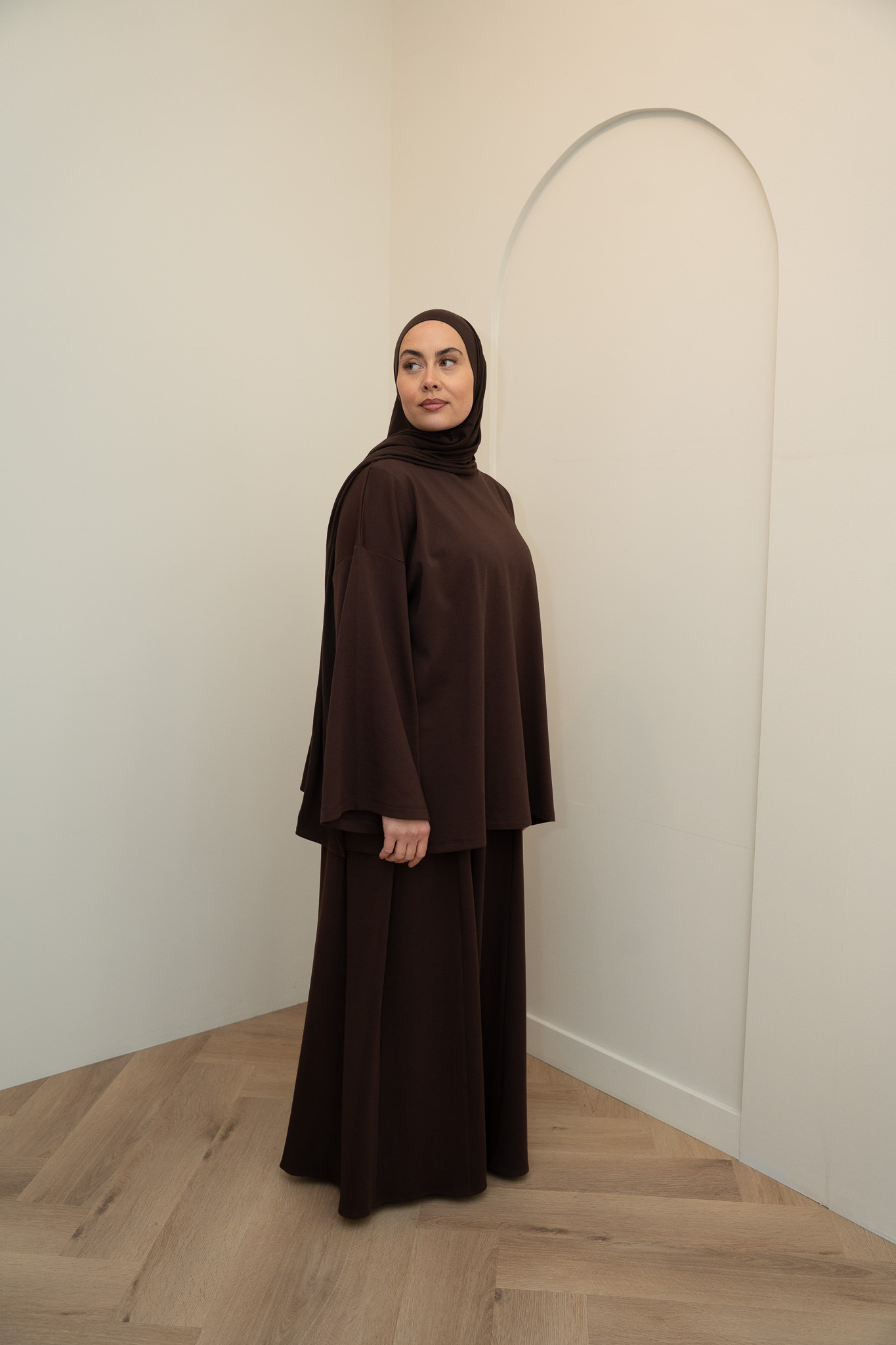 SKIRT SET LONGSLEEVE COTTON TOP - BROWN - Afbeelding 3
