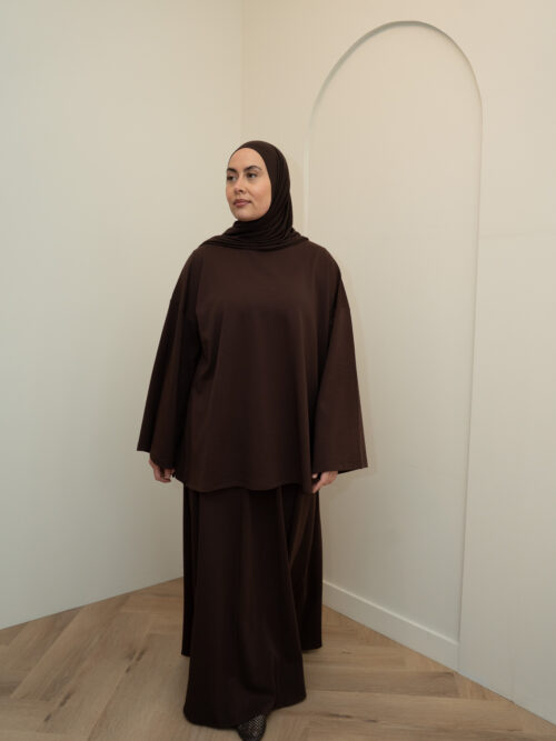 SKIRT SET LONGSLEEVE COTTON TOP - BROWN - Afbeelding 4