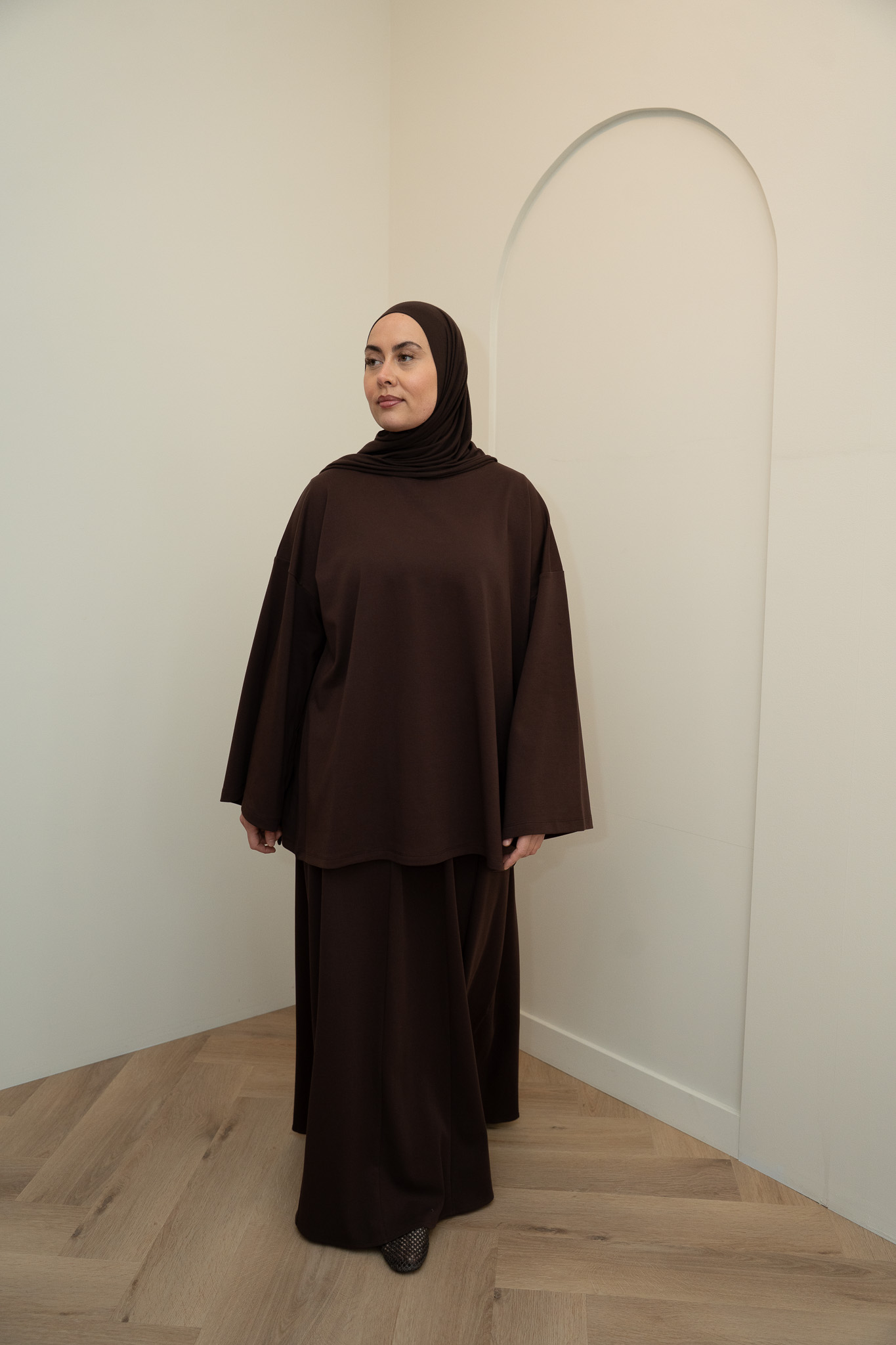 SKIRT SET LONGSLEEVE COTTON TOP - BROWN - Afbeelding 4