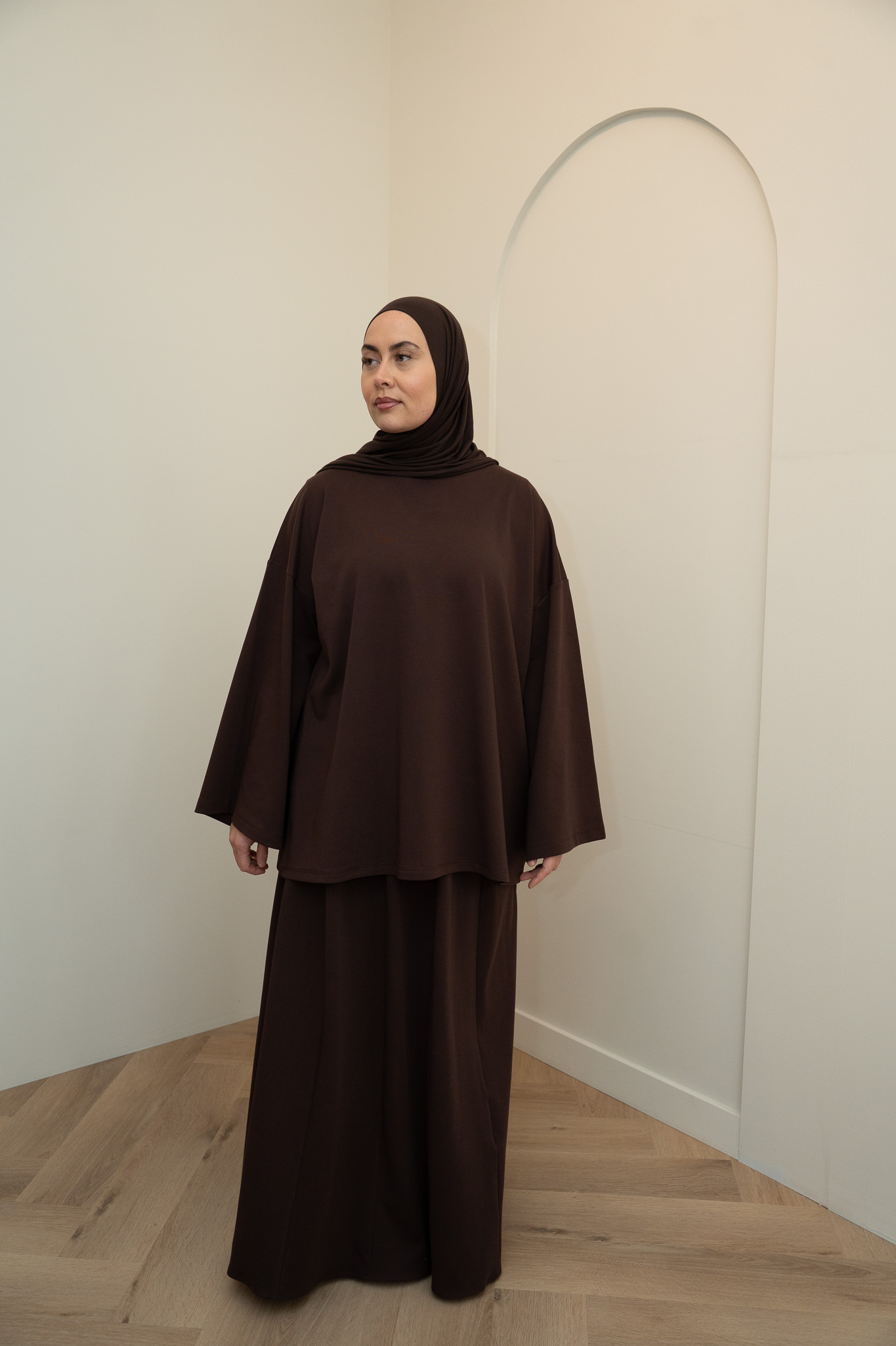SKIRT SET LONGSLEEVE COTTON TOP - BROWN - Afbeelding 2