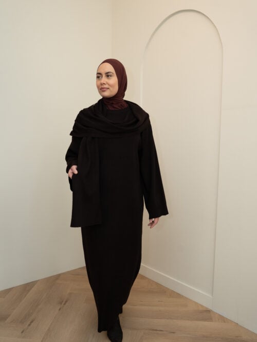 Alternative view of KNITTED SCARF DRESS - DEEP BROWN