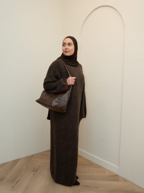 KNITTED COMFY DRESS - BROWN - Afbeelding 3