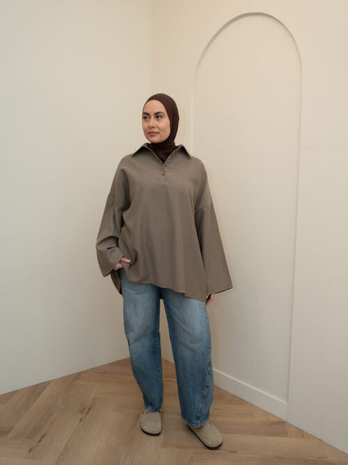 RAYON POLO TOP - KHAKI TAUPE